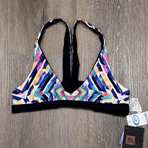 Rip Curl Bikini Top Small Mirage Symmetry Reversible Geometric Print Black NEW - Picture 1 of 11